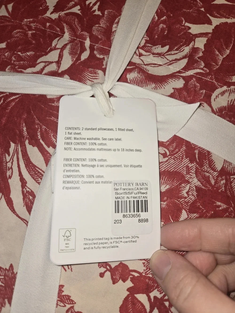 Pottery Barn Sorrel Red Floral Sheet Set